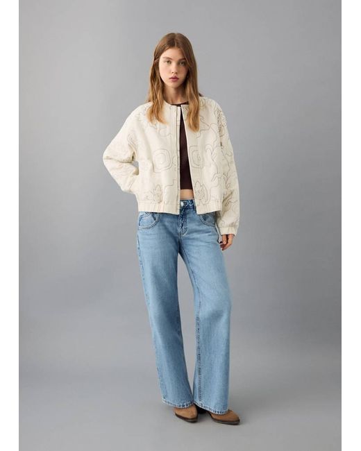 MANGO TEEN Blue Embroidered Quilted Jacket