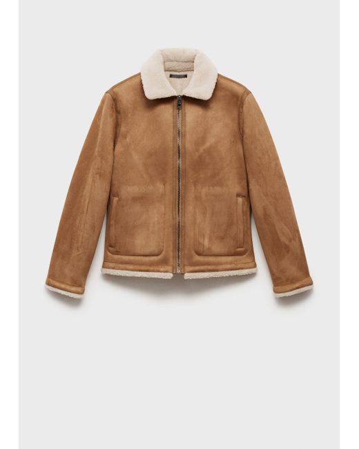 Mango White Double Face Jacket With Sheepskin Details for men