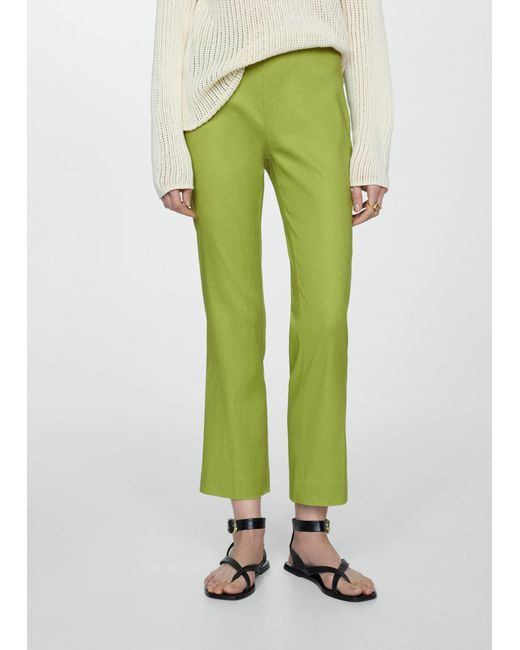 Mango Green Linen Flare Trousers
