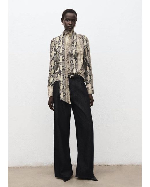 Mango White Animal-Print Blouse With Scarf