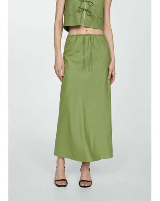 Mango Green Long Skirt With Adjustable Bow Pastel