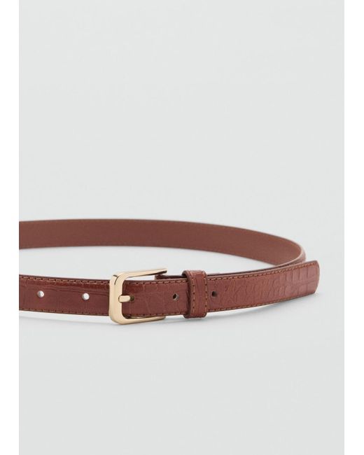 Cintura Sottile Effetto Pelle Cocco Marrone di Mango in Brown