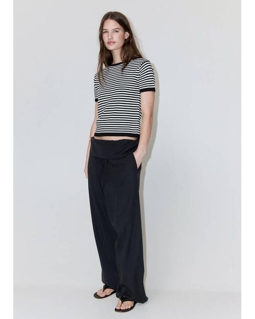 Mango Blue Striped Short-Sleeved Sweater