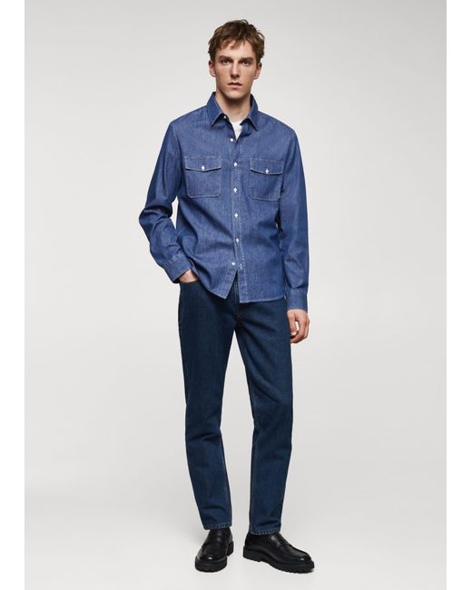 Mango Blue Denim Overshirt With Pockets Medium for men