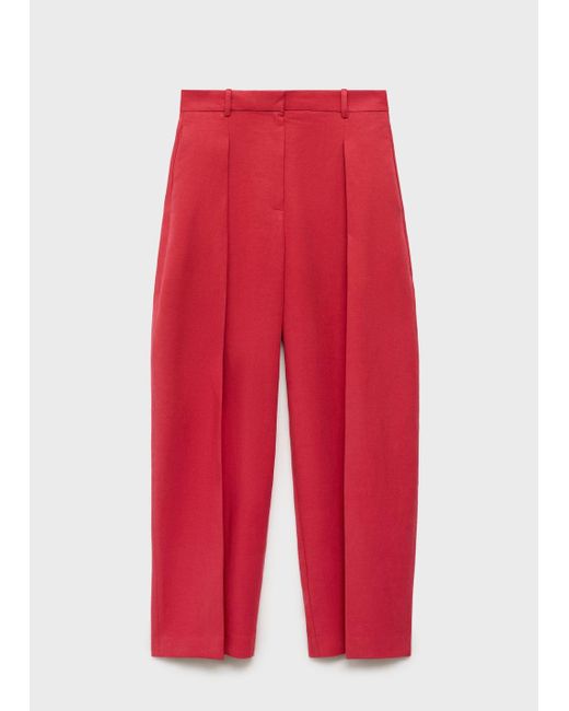 Mango White Linen-Blend Balloon Suit Trousers