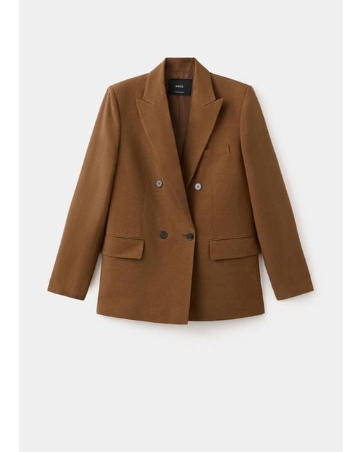 Mango Brown Double-Breasted Linen Suit Jacket