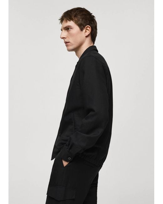 Mango Black Slim-fit Linen-blend Overshirt for men
