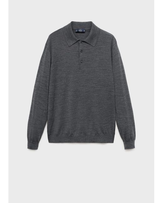 Mango Blue 100% Merino Wool Polo Jumper Medium Heather for men