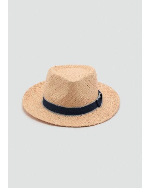 Mango Natural Raffia Hat With Denim Bow