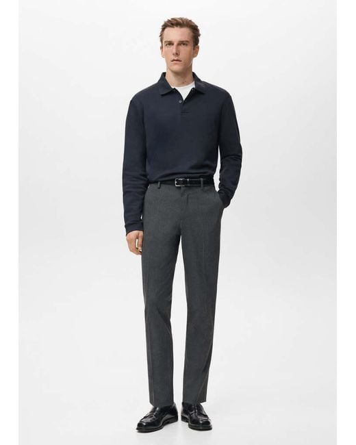 Mango Blue Regular-Fit Knitted Polo Sweater for men