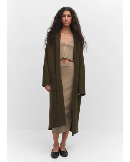 Mango Green Oversized Knitted Coat With Pockets