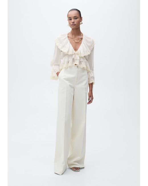 Mango White Blouse With Ruffles And Lace Details