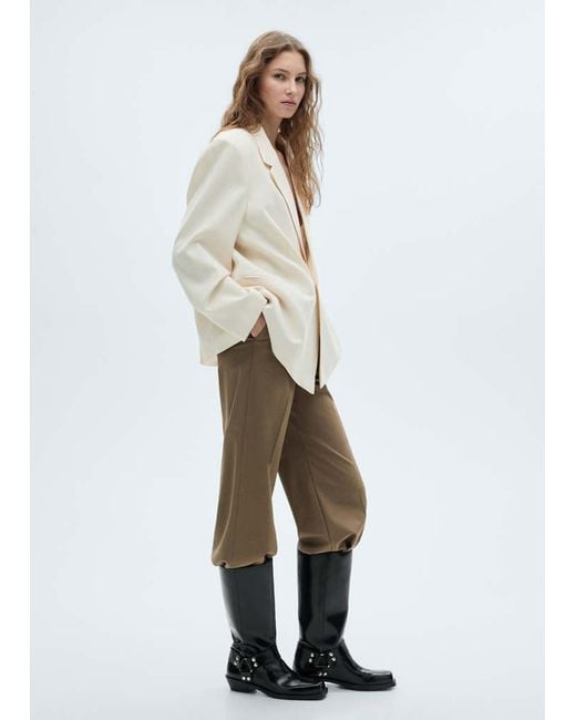 Mango White Square Toe Boot With Metallic Details