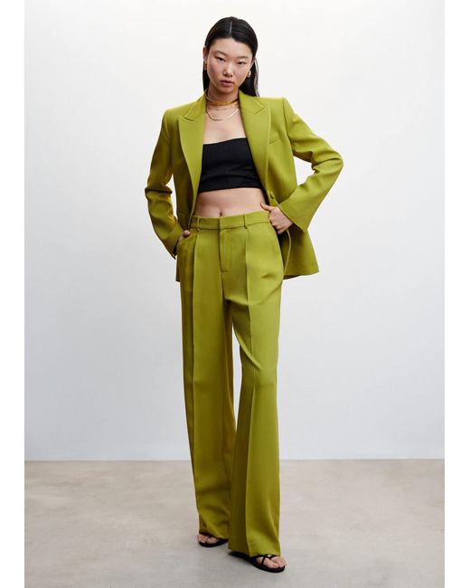 Mango Wide Leg Suit Trousers in Green | Lyst UK