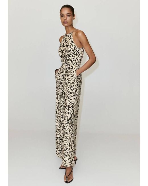 Mango White Floral Print Jumpsuit With Belt