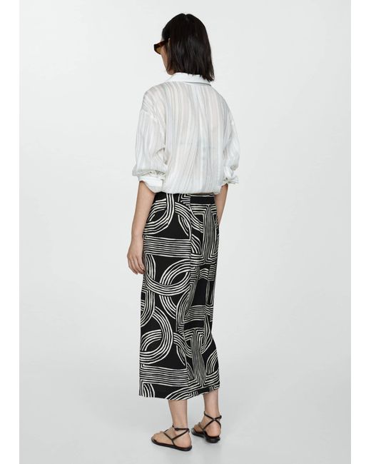 Mango White Printed Skirt With Slit