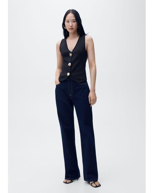 Mango Blue Knitted Waistcoat With Jewel Buttons