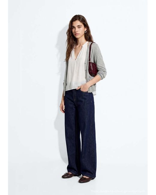 MANGO TEEN White V-Neck Knitted Cardigan