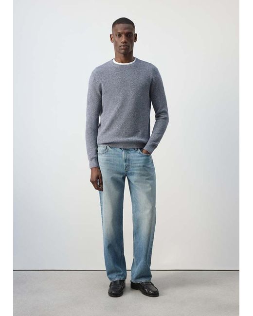 Mango Blue 100% Fine Ribbed Cotton Sweater for men