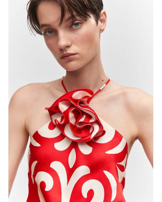 Mango Halter Dress With Flower Detail in Red | Lyst UK
