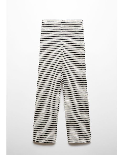 Mango White Crochet Striped Trousers