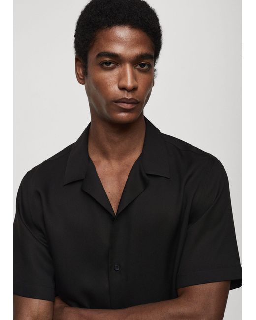 Mango Black Regular-fit Shirt With Bowling Neck for men