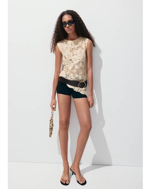 Mango Yellow Floral Openwork Knitted Top