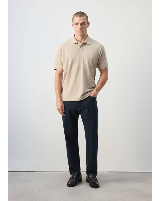 Mango White 100% Cotton Piqué Polo for men