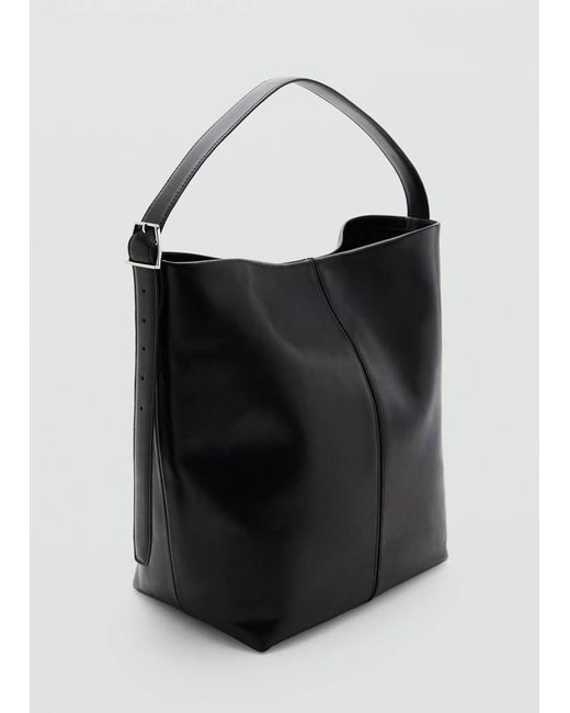 Mango Black Large Leather Bucket Bag