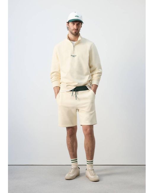 Mango Natural Cotton Sweatshirt With Zip Neck And Embroidered Detailing for men