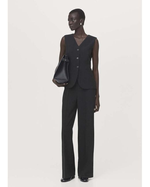 Mango Black Pinstripe Suit-Style Jumpsuit