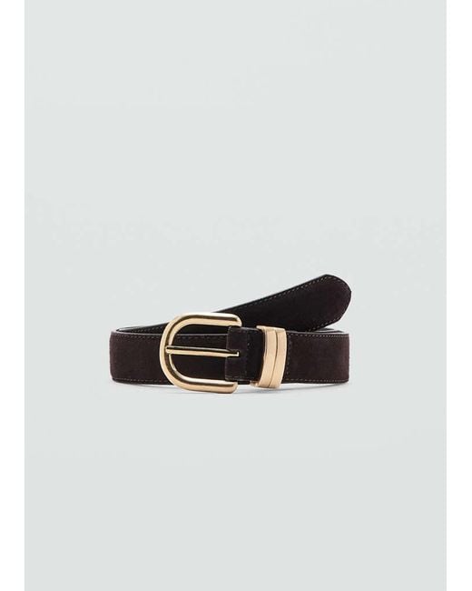 Mango White Suede Leather Belt Chocolate