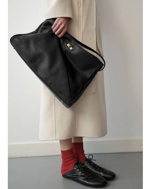 Mango Black Leather Shopper Bag With Charm And Mirror