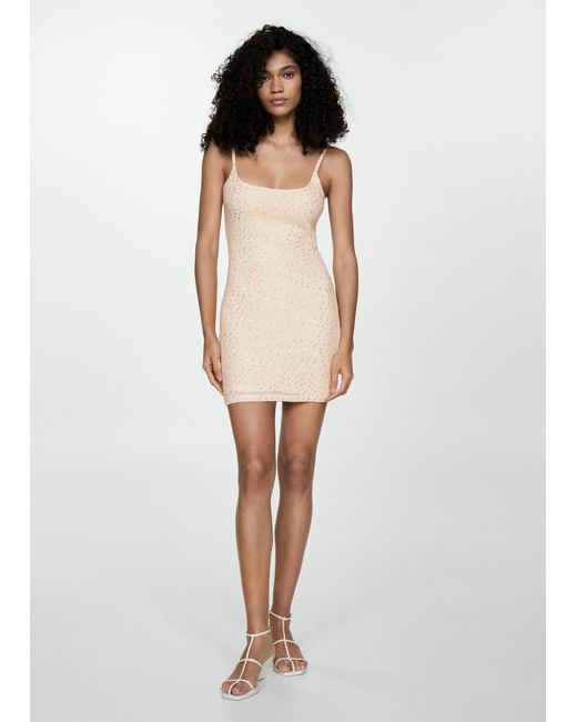 Mango White Short Fitted Sequin Dress