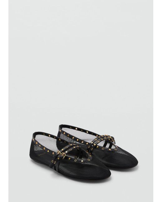 Mango Black Mesh Ballerina Flats With Die-Cut Details