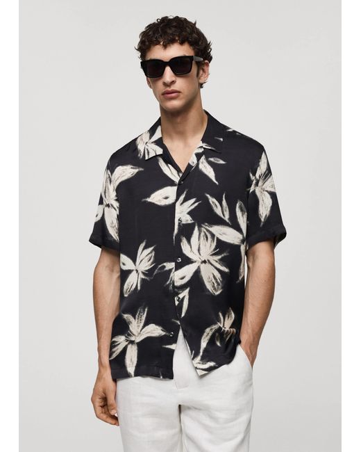 Mango Blue Regular-fit Hawaiian-print Shirt for men