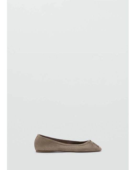 Mango White Leather Ballet Flats With Bow