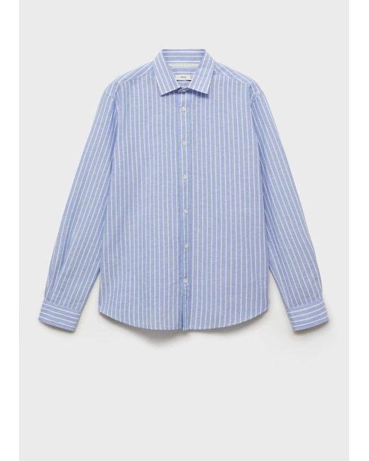Mango Blue Striped Cotton Linen Shirt for men