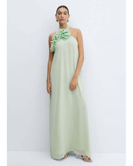 Mango Green Halter-neck Open-back Dress