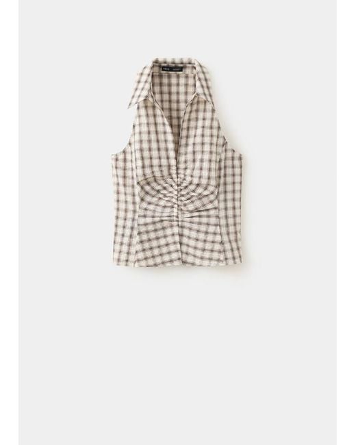 Mango White Shirt With A Gathered V-Neck