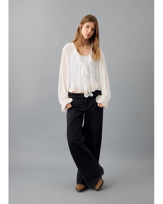 MANGO TEEN Gray Fluid Ruffled Blouse