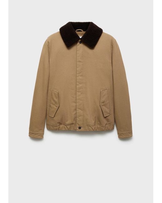 Mango Natural Quilted Jacket With Sheepskin Collar for men