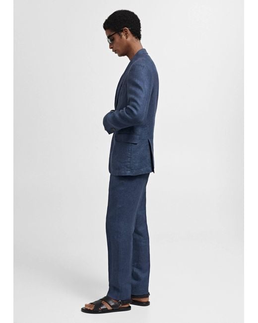 Mango Blue Slim Fit Suit Jacket In 100% Herringbone Linen Indigo for men