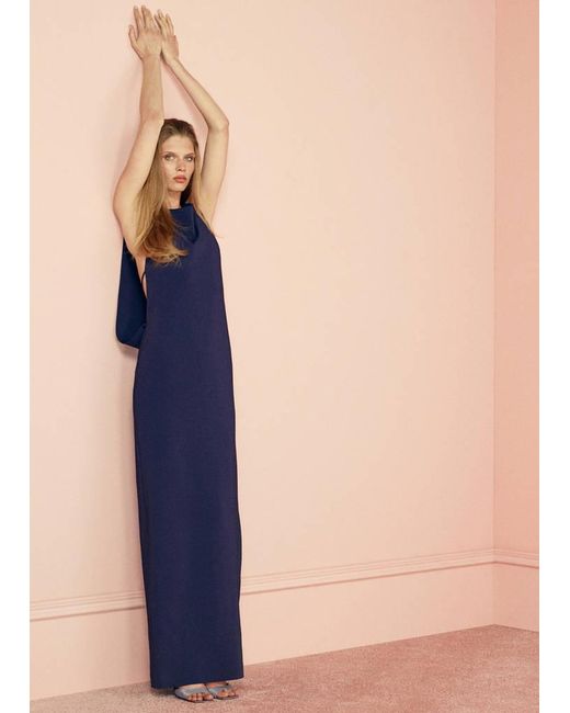 Mango Blue Draped Open-Back Dress