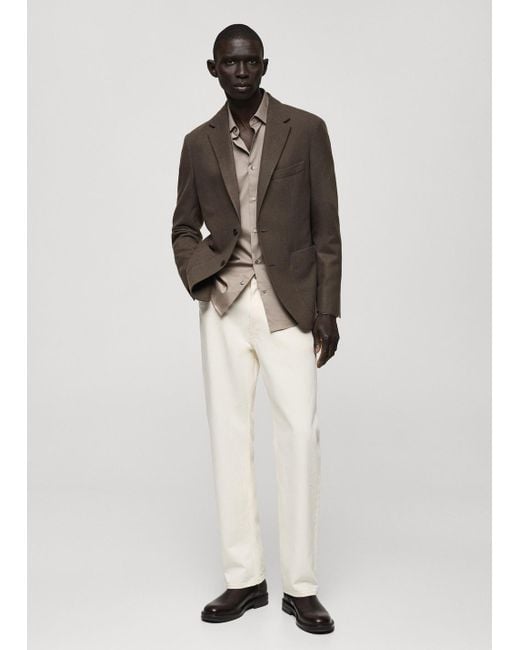 Giacca Misto Lana Slim-Fit Kaki di Mango in White da Uomo