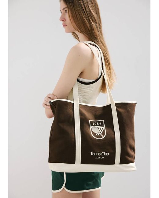 Mango Natural Shopper Bag With Embroidered Message for men