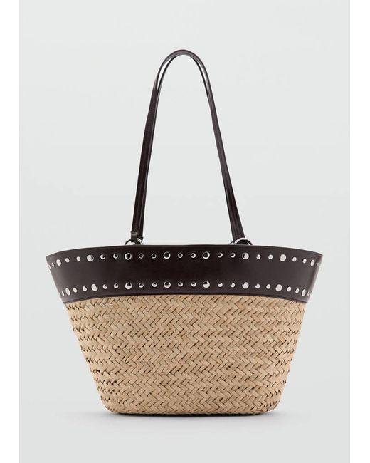 Mango White Natural Fibre Basket With Studs