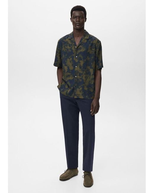 Camicia Regular-Fit Fluida Stampata Oliva di Mango in Green da Uomo