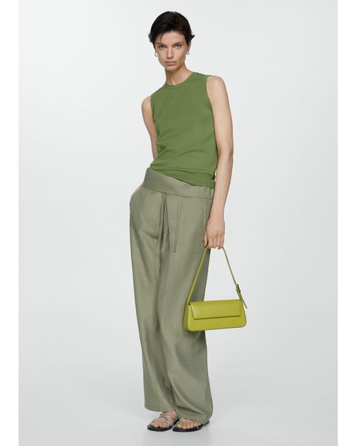 Mango Green Knitted Top With Wide Straps