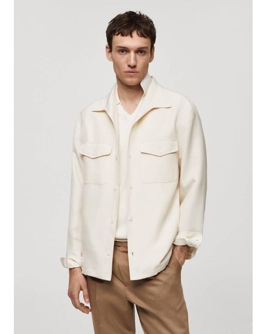 Mango White Linen Overshirt With Pockets Off for men